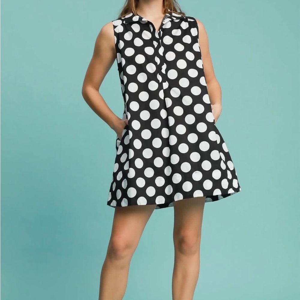 UMGEE Sleeveless Black and White Polka Dot Dress